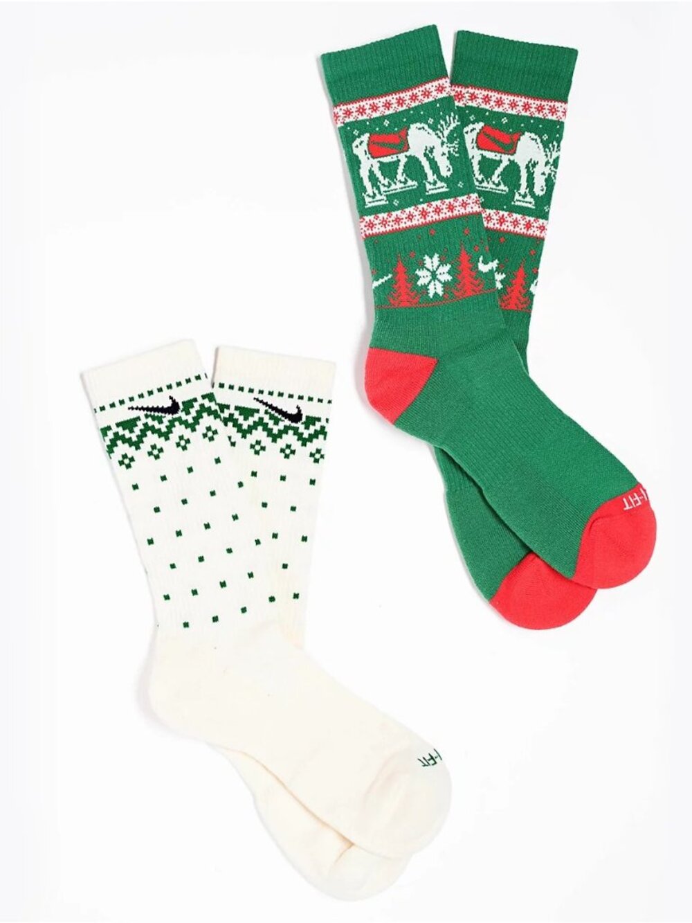 Nike Ivory Crew Socks with Green & Red Accents